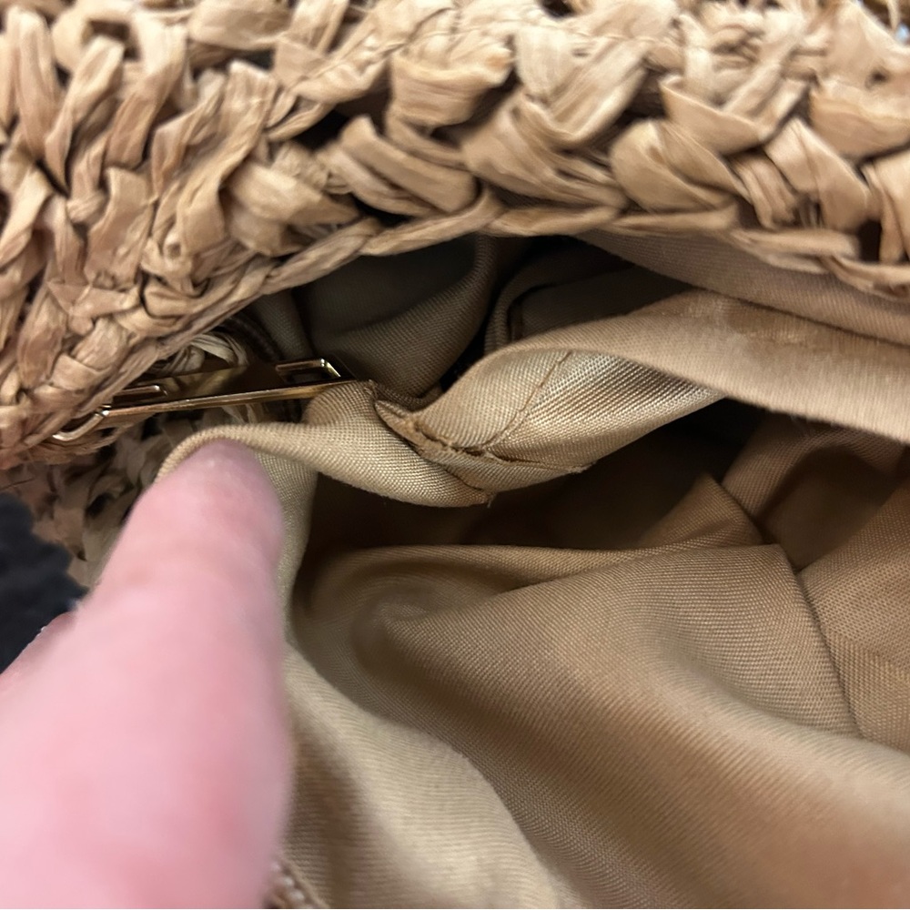 NWT Haute Hippie Straw Pearl-Embellished Woven Shoulder Hobo Bag in Natural Tan - Picture 3 of 12